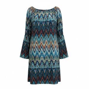 2B Together Women’s M Boho Chevron Bell Sleeve Shift Dress Multicolor